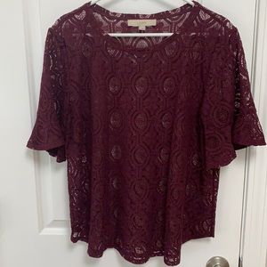 LOFT short sleeve maroon lace top